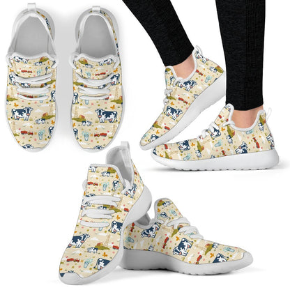 Cartoon Dairy Cow Farm Pattern Print Mesh Knit Shoes GearFrost