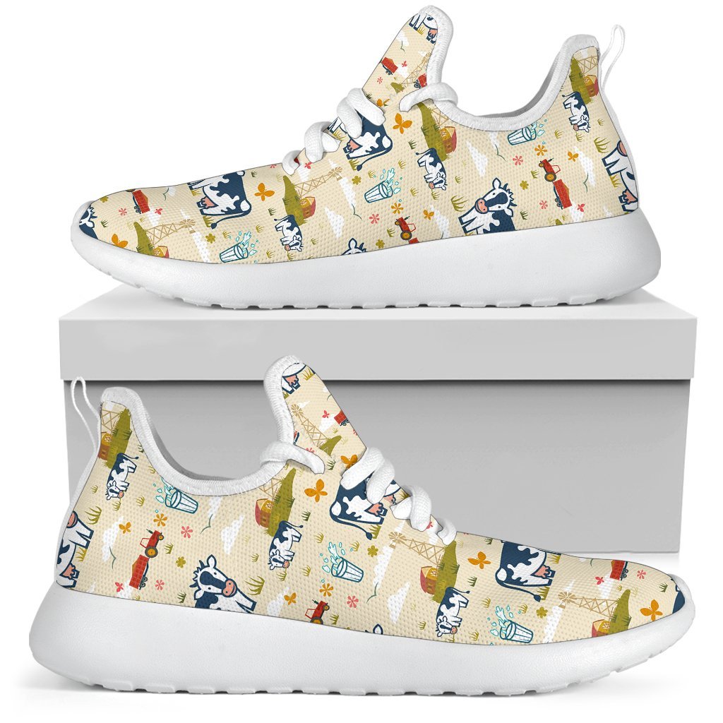 Cartoon Dairy Cow Farm Pattern Print Mesh Knit Shoes GearFrost