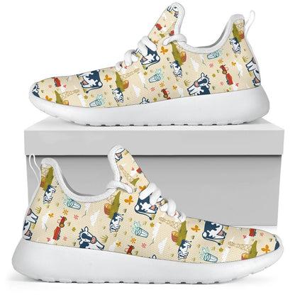 Cartoon Dairy Cow Farm Pattern Print Mesh Knit Shoes GearFrost