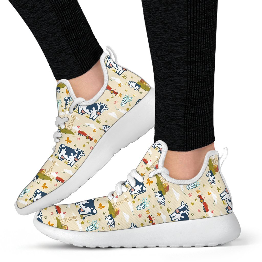 Cartoon Dairy Cow Farm Pattern Print Mesh Knit Shoes GearFrost