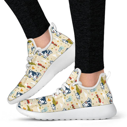 Cartoon Dairy Cow Farm Pattern Print Mesh Knit Shoes GearFrost