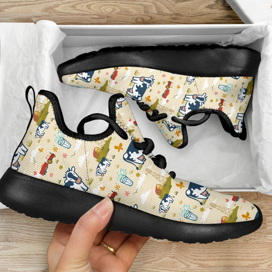 Cartoon Dairy Cow Farm Pattern Print Mesh Knit Shoes GearFrost