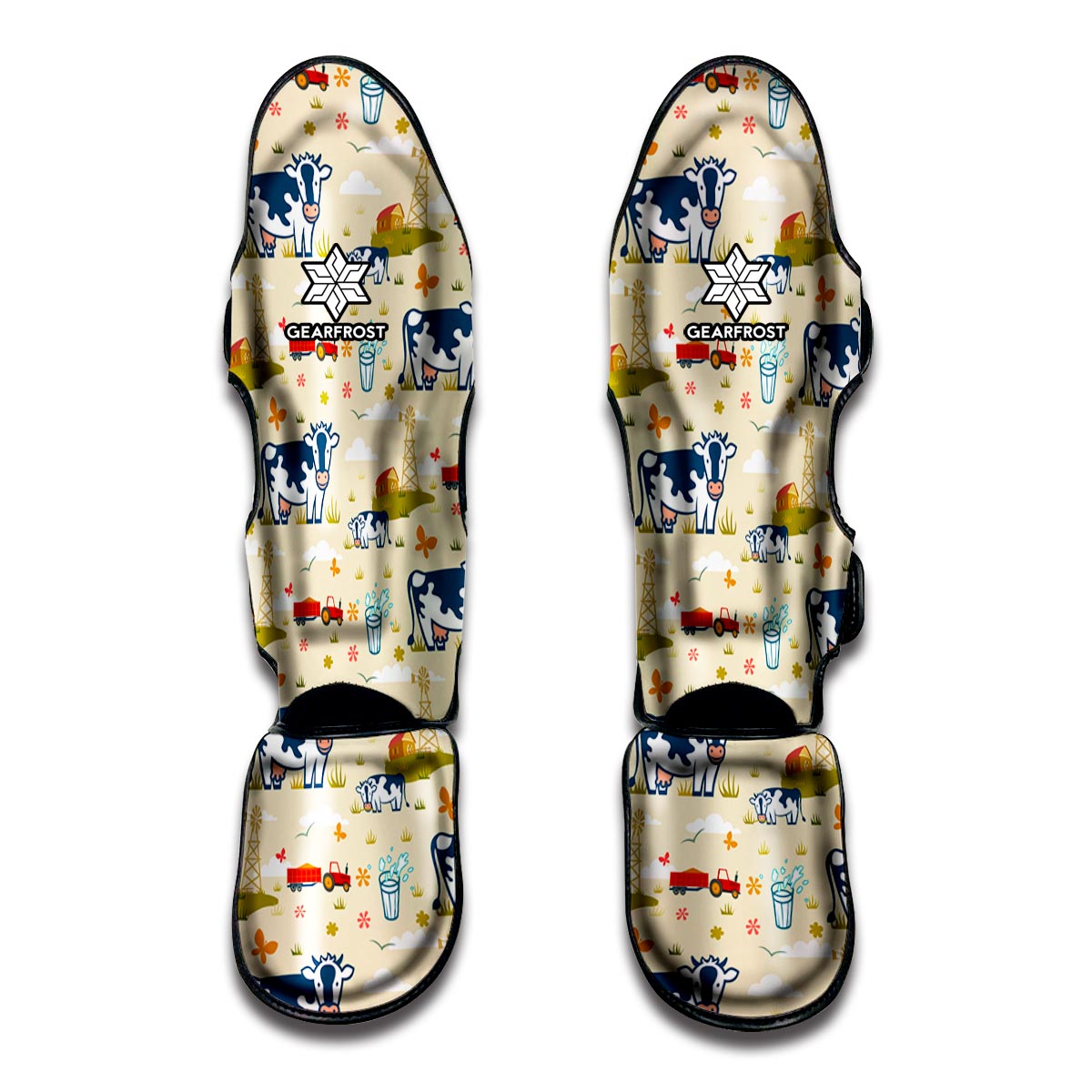 Cartoon Dairy Cow Farm Pattern Print Muay Thai Shin Guard