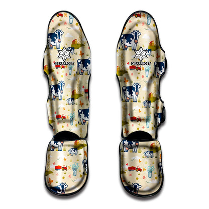Cartoon Dairy Cow Farm Pattern Print Muay Thai Shin Guard