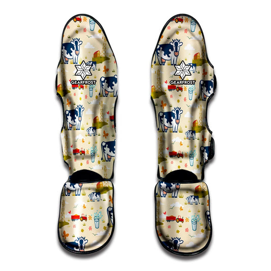Cartoon Dairy Cow Farm Pattern Print Muay Thai Shin Guard