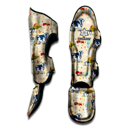 Cartoon Dairy Cow Farm Pattern Print Muay Thai Shin Guard