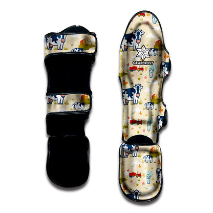 Cartoon Dairy Cow Farm Pattern Print Muay Thai Shin Guard