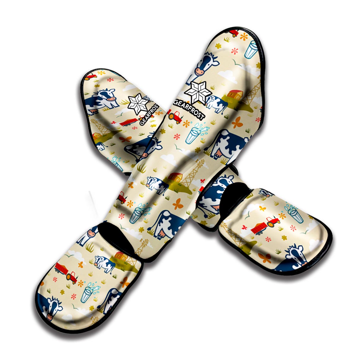 Cartoon Dairy Cow Farm Pattern Print Muay Thai Shin Guard