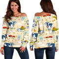 Cartoon Dairy Cow Farm Pattern Print Off The Shoulder Sweatshirt