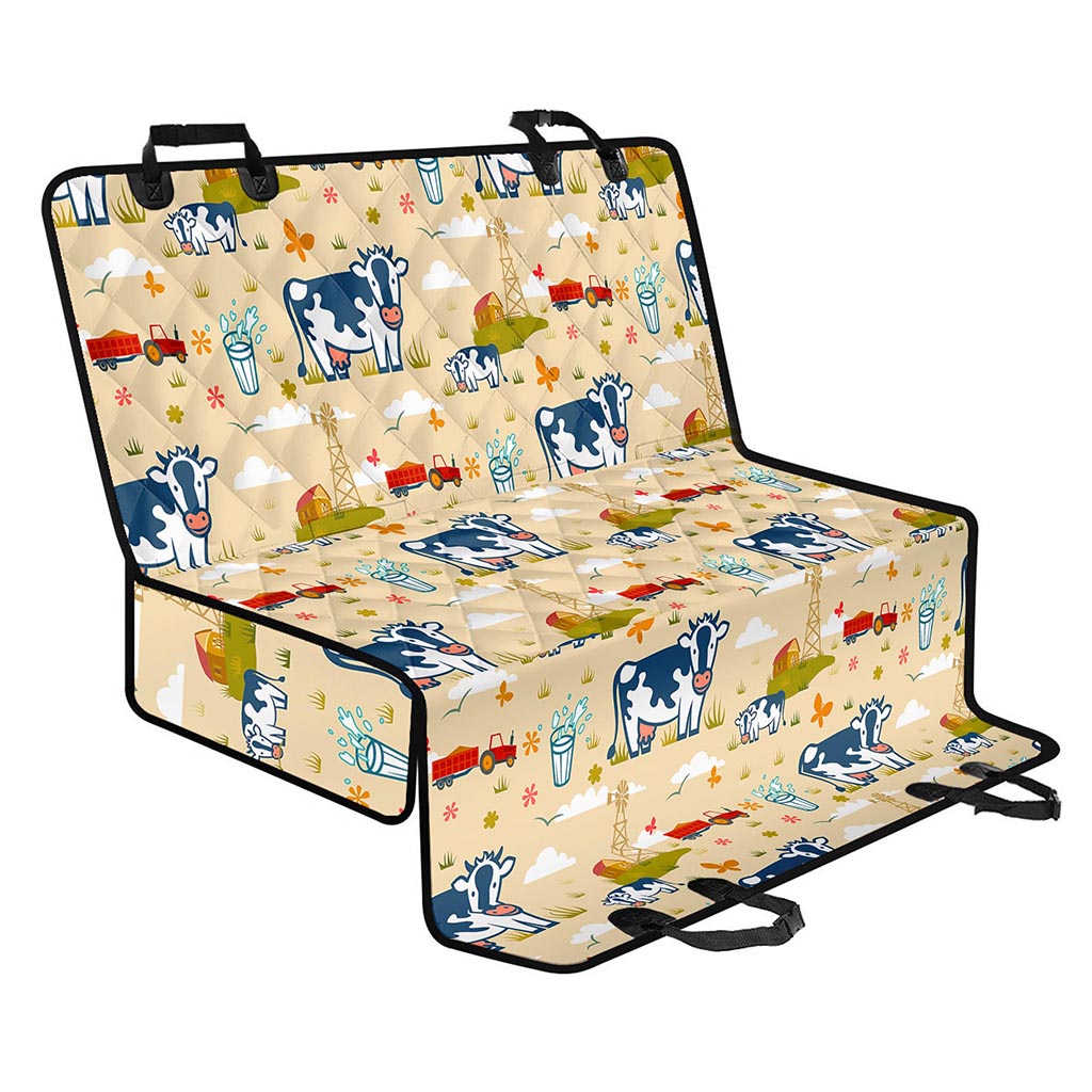 Cartoon Dairy Cow Farm Pattern Print Pet Car Back Seat Cover