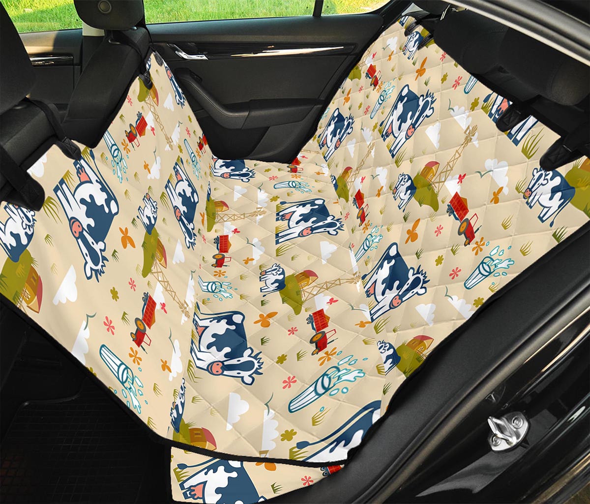 Cartoon Dairy Cow Farm Pattern Print Pet Car Back Seat Cover