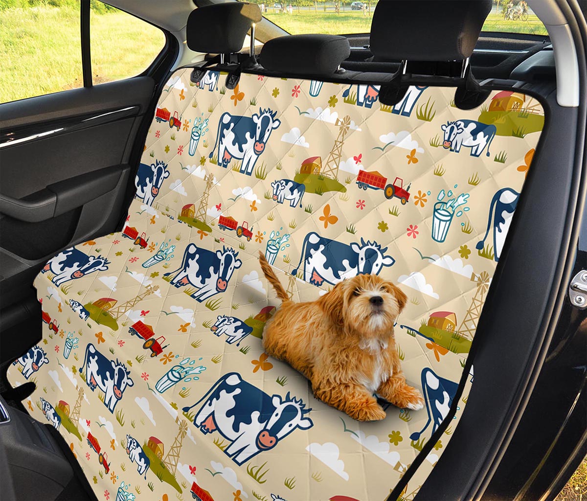 Cartoon Dairy Cow Farm Pattern Print Pet Car Back Seat Cover