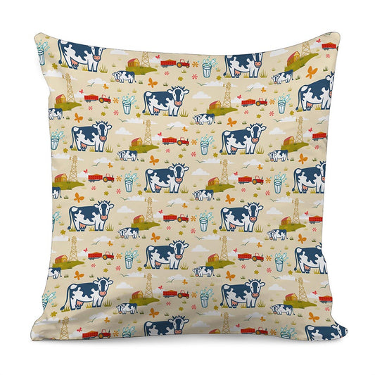 Cartoon Dairy Cow Farm Pattern Print Pillow Cover