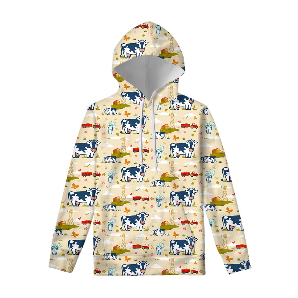 Cartoon Dairy Cow Farm Pattern Print Pullover Hoodie