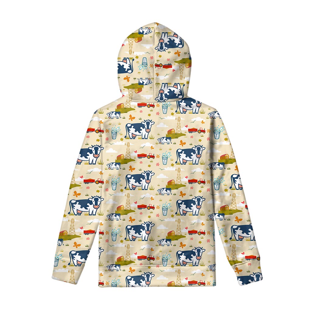 Cartoon Dairy Cow Farm Pattern Print Pullover Hoodie