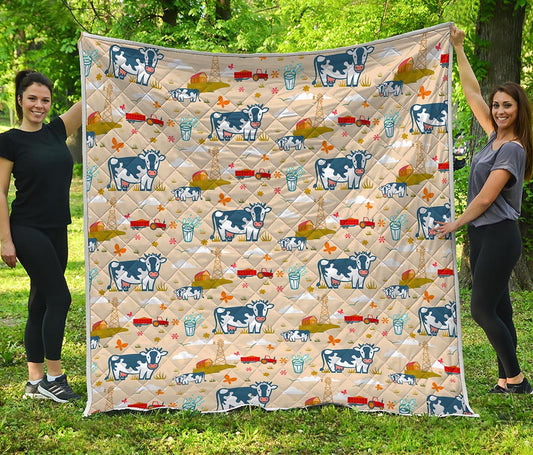 Cartoon Dairy Cow Farm Pattern Print Quilt