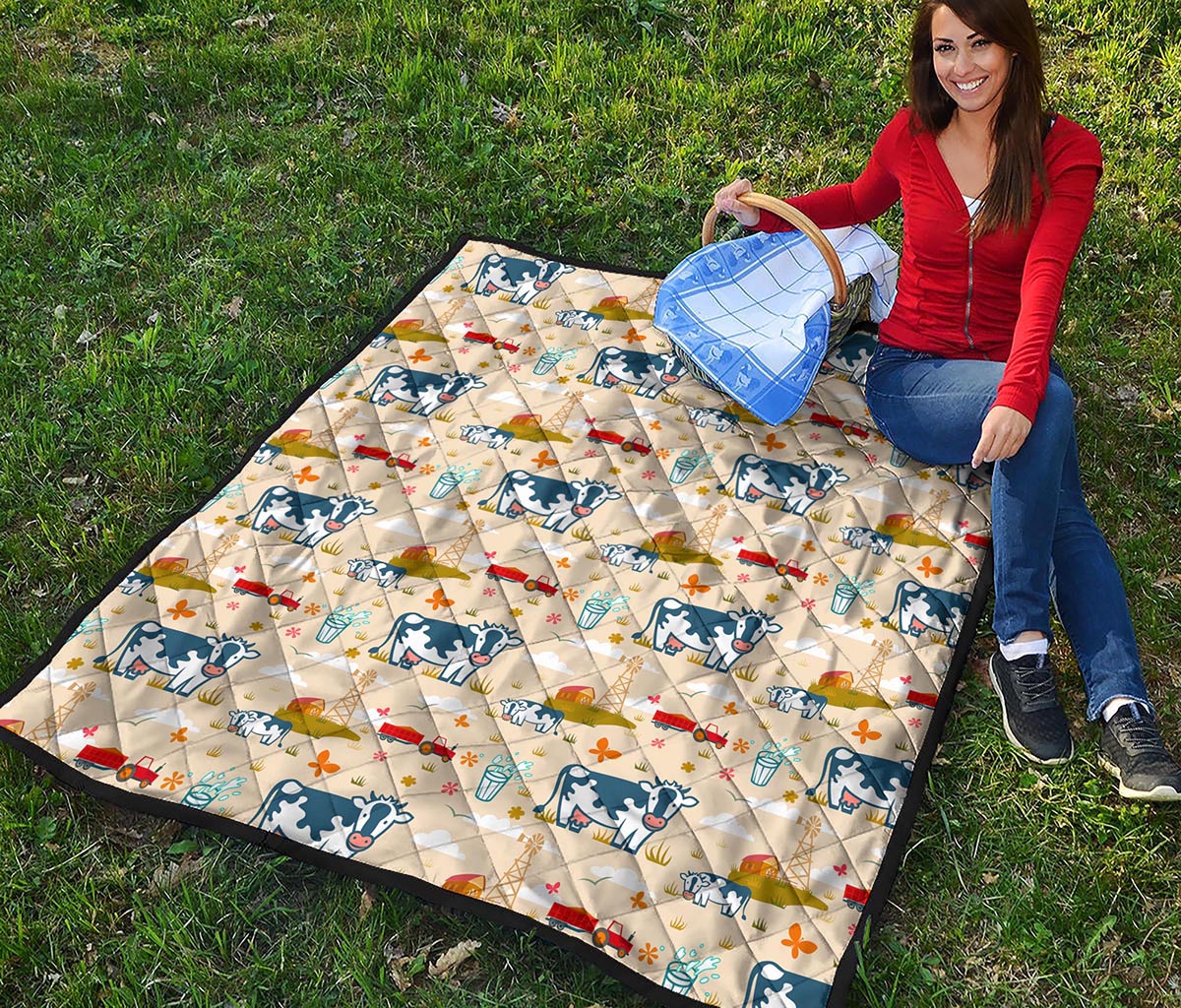 Cartoon Dairy Cow Farm Pattern Print Quilt
