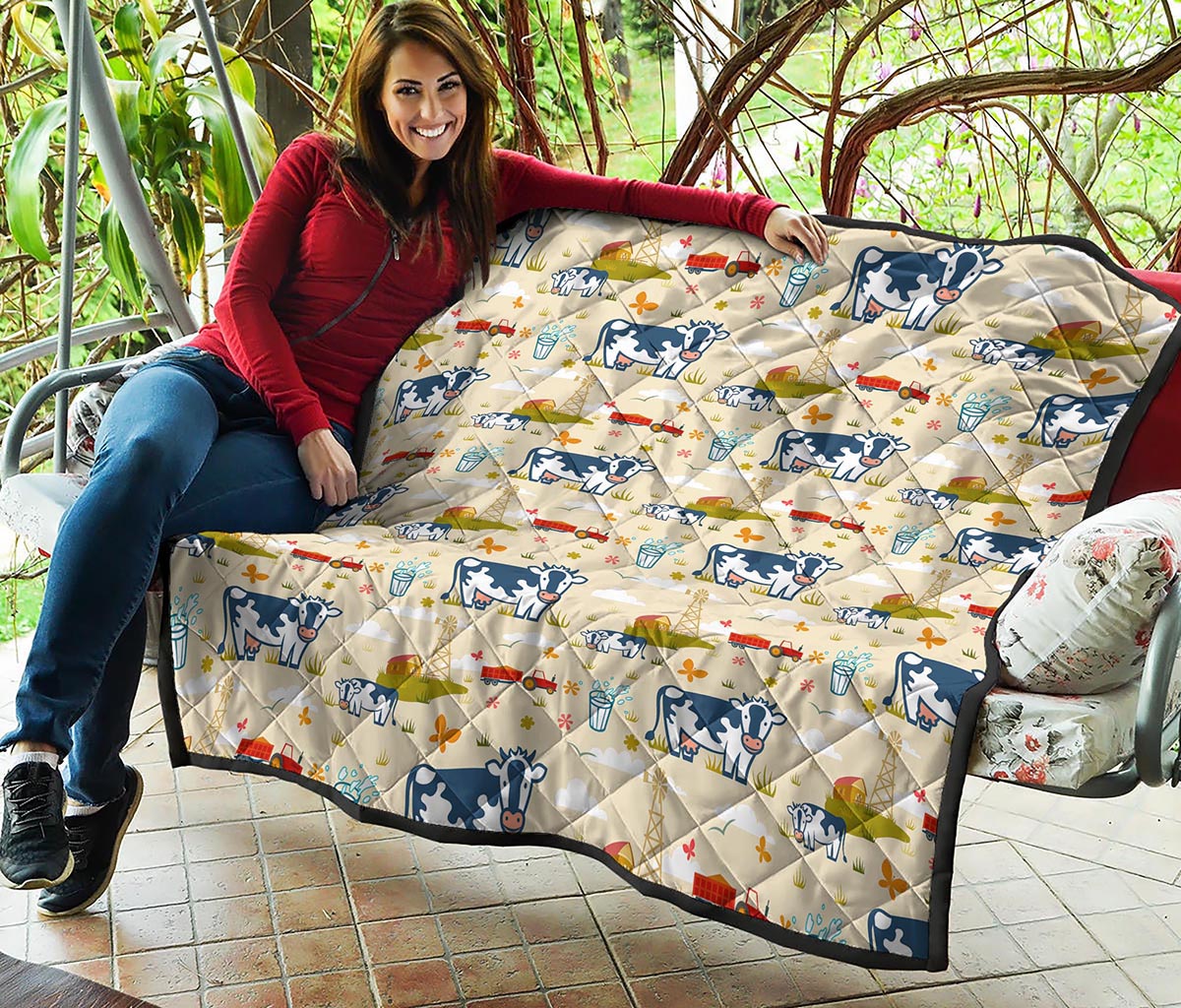 Cartoon Dairy Cow Farm Pattern Print Quilt