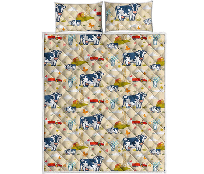 Cartoon Dairy Cow Farm Pattern Print Quilt Bed Set