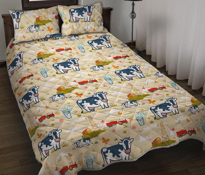 Cartoon Dairy Cow Farm Pattern Print Quilt Bed Set