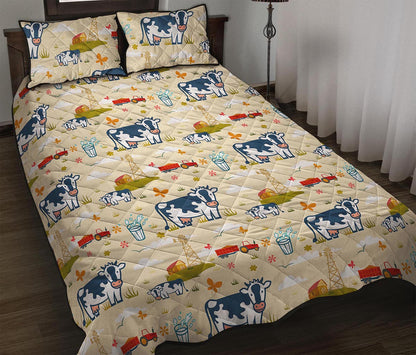 Cartoon Dairy Cow Farm Pattern Print Quilt Bed Set