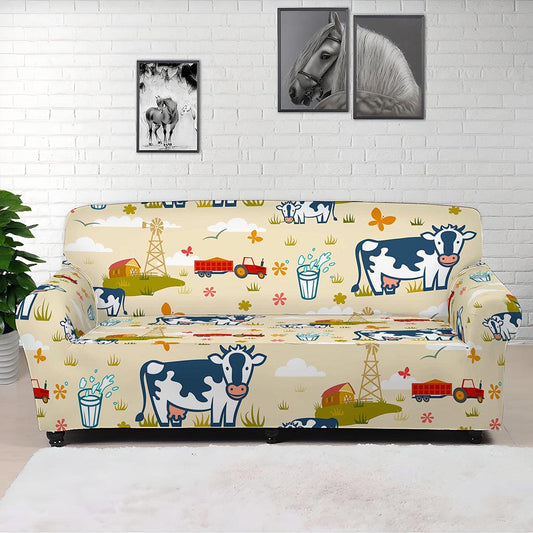 Cartoon Dairy Cow Farm Pattern Print Sofa Cover
