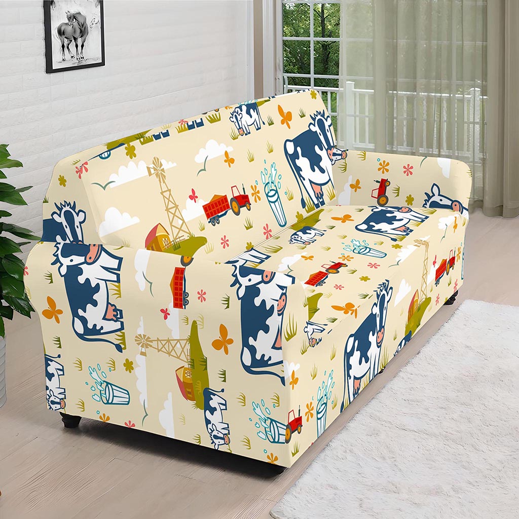 Cartoon Dairy Cow Farm Pattern Print Sofa Cover