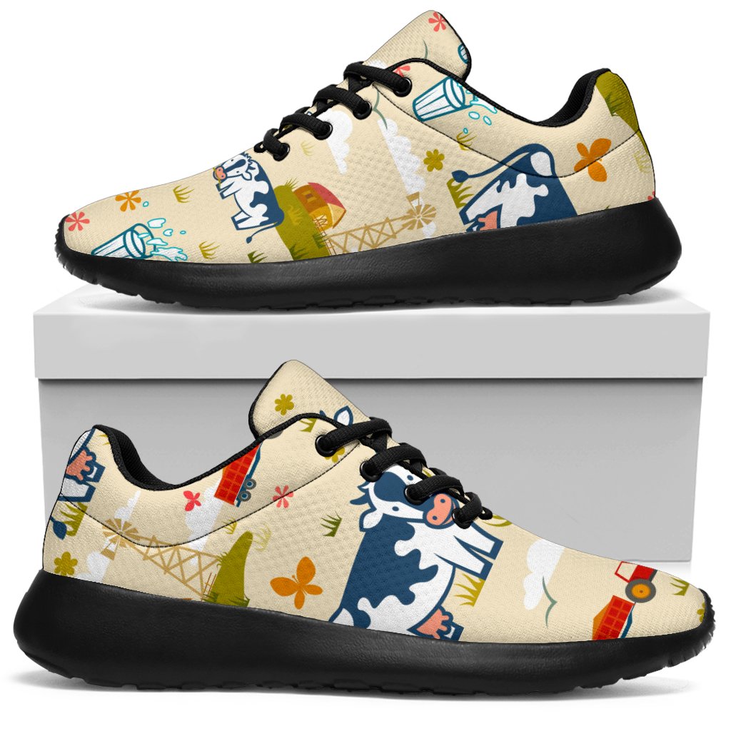 Cartoon Dairy Cow Farm Pattern Print Sport Shoes GearFrost