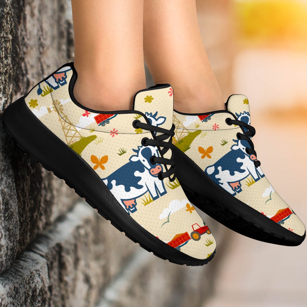 Cartoon Dairy Cow Farm Pattern Print Sport Shoes GearFrost