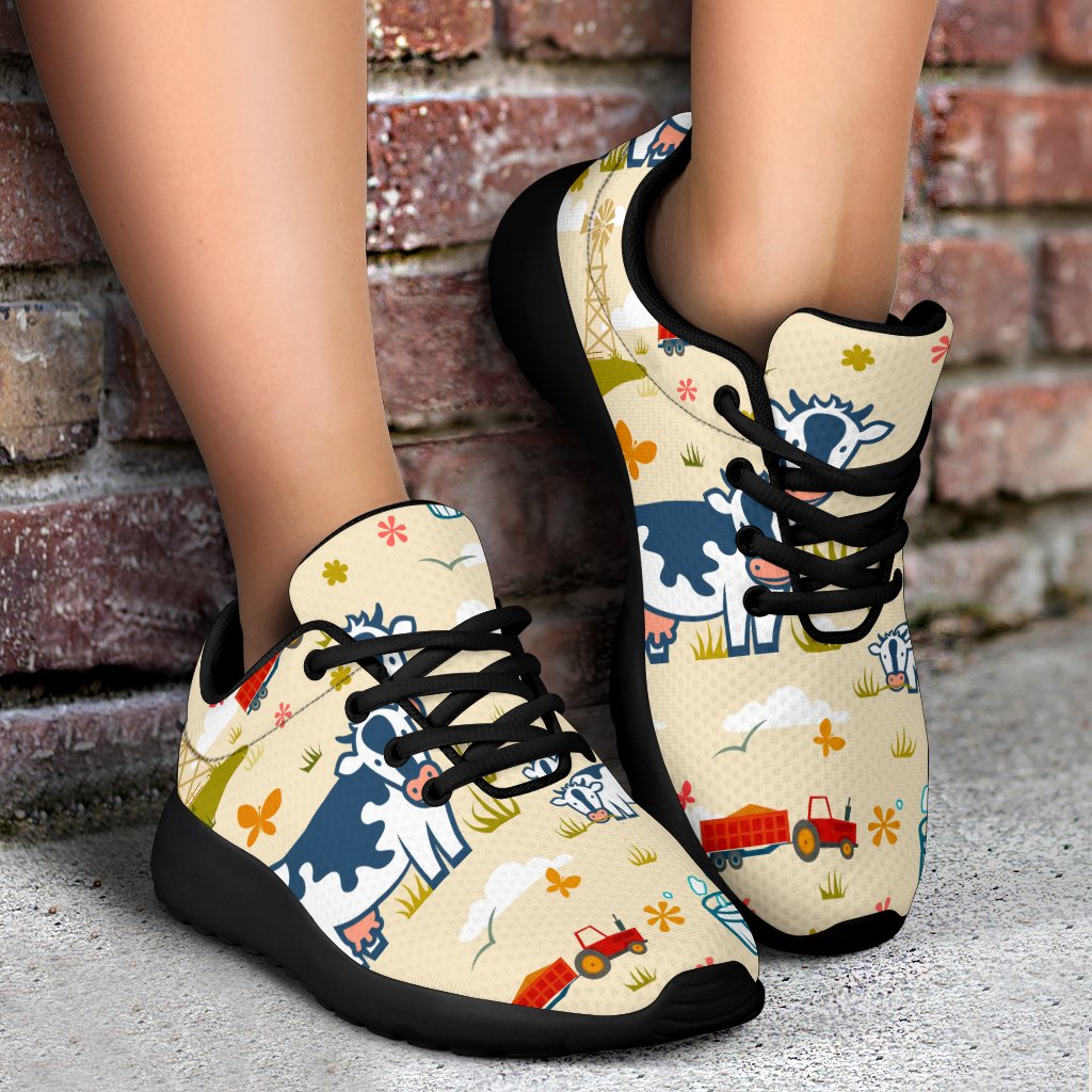 Cartoon Dairy Cow Farm Pattern Print Sport Shoes GearFrost