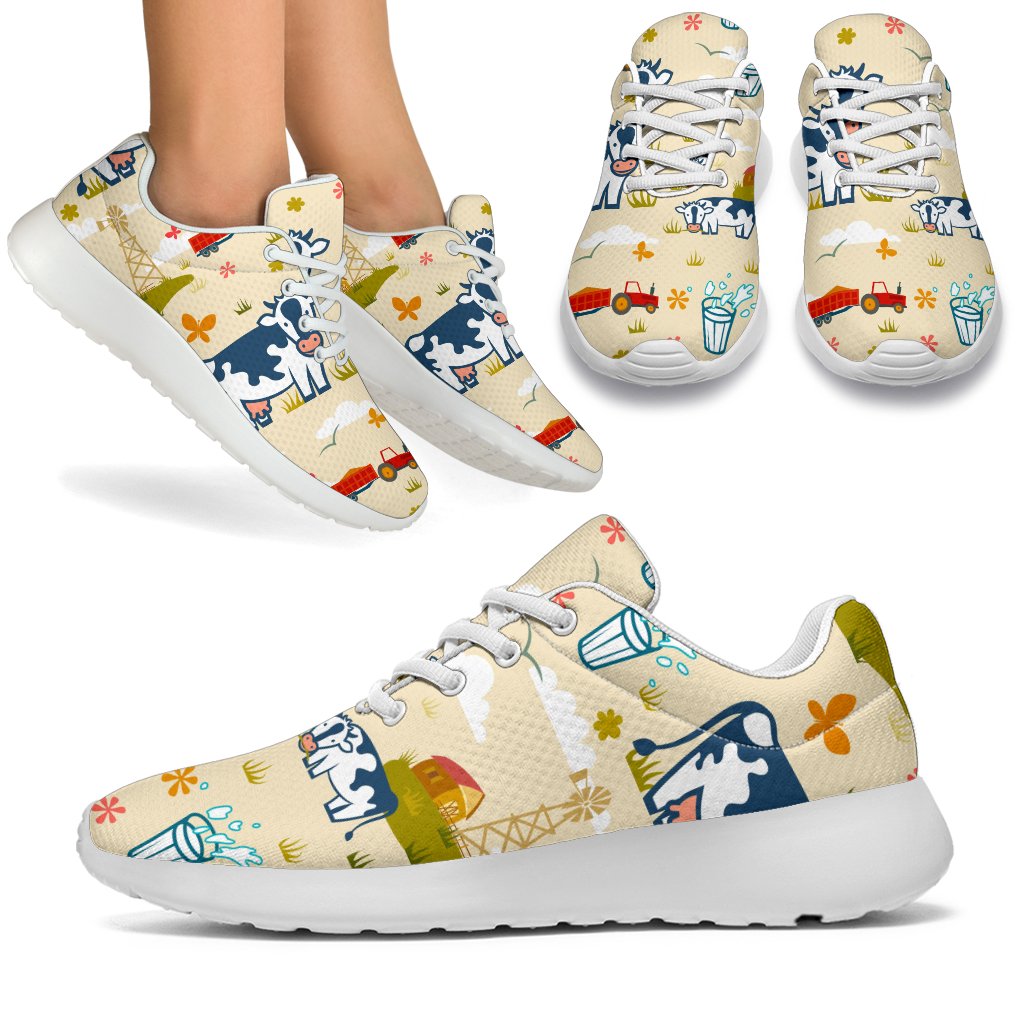 Cartoon Dairy Cow Farm Pattern Print Sport Shoes GearFrost