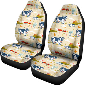 Cartoon Dairy Cow Farm Pattern Print Universal Fit Car Seat Covers