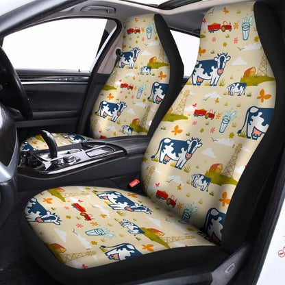 Cartoon Dairy Cow Farm Pattern Print Universal Fit Car Seat Covers