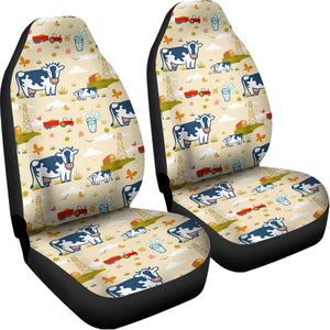 Cartoon Dairy Cow Farm Pattern Print Universal Fit Car Seat Covers
