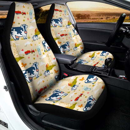 Cartoon Dairy Cow Farm Pattern Print Universal Fit Car Seat Covers