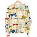 Cartoon Dairy Cow Farm Pattern Print Women's Crewneck Sweatshirt
