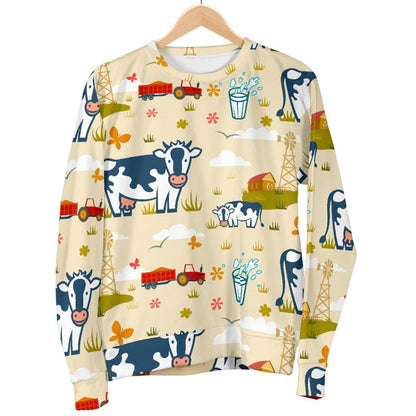 Cartoon Dairy Cow Farm Pattern Print Women's Crewneck Sweatshirt GearFrost