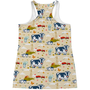 Cartoon Dairy Cow Farm Pattern Print Women's Racerback Tank Top