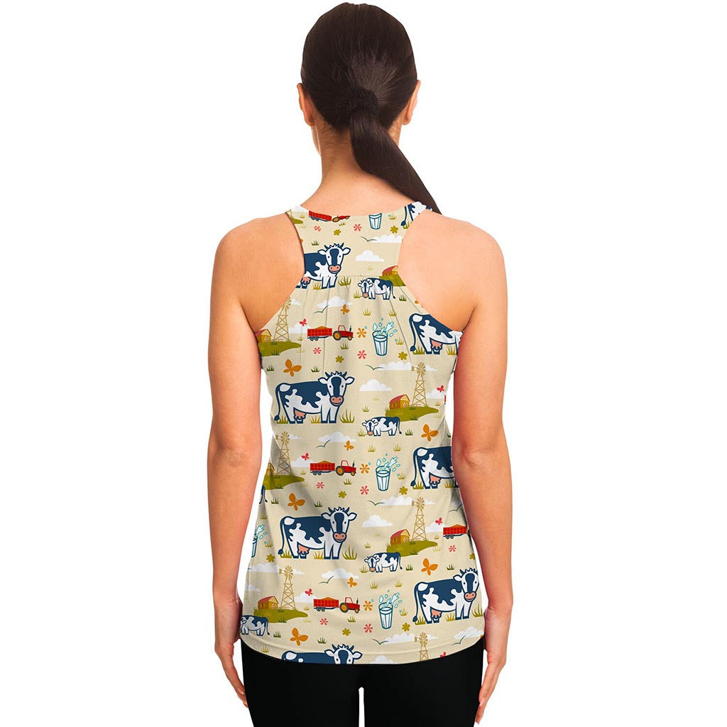 Cartoon Dairy Cow Farm Pattern Print Women's Racerback Tank Top