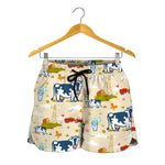 Cartoon Dairy Cow Farm Pattern Print Women's Shorts