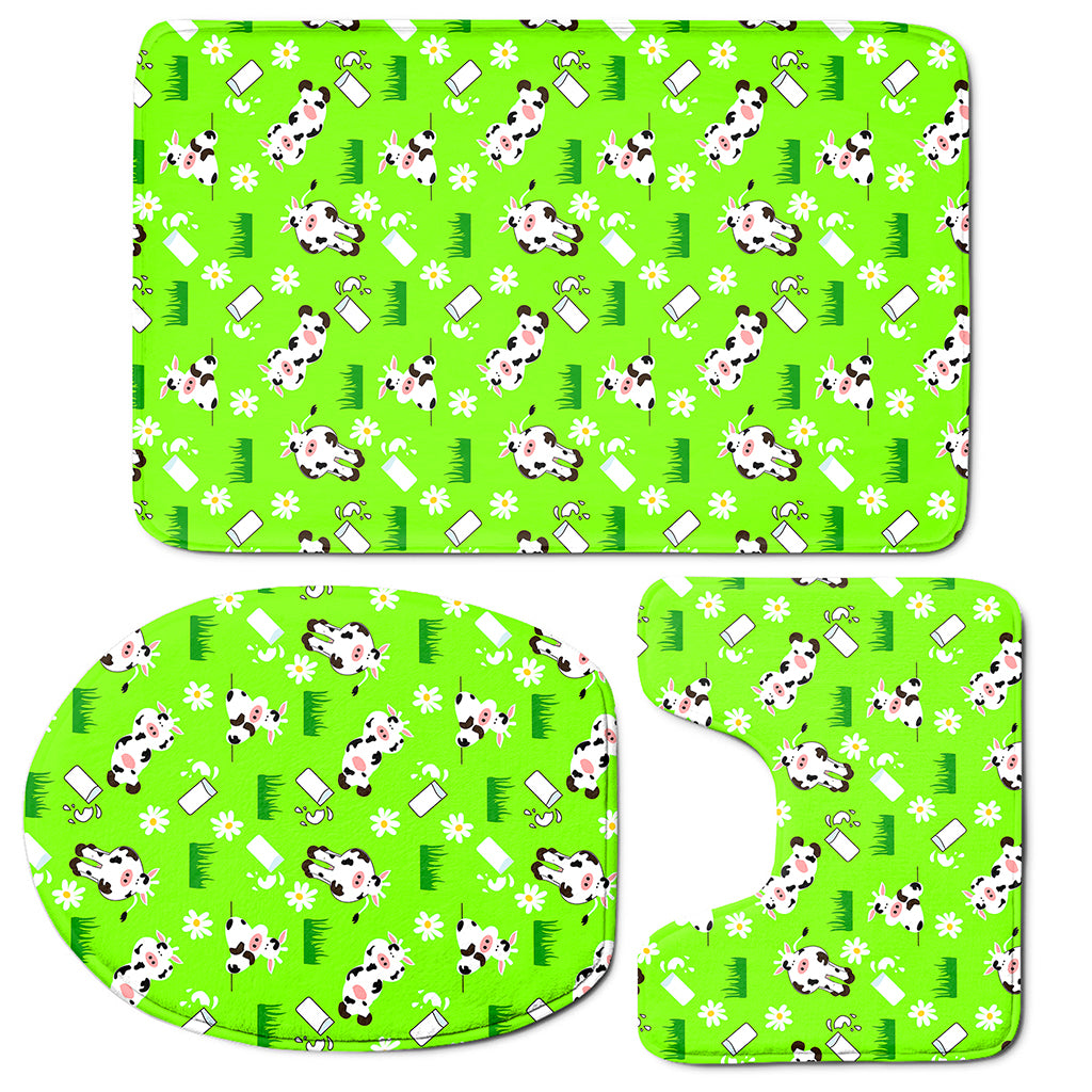 Cartoon Daisy And Cow Pattern Print 3 Piece Bath Mat Set