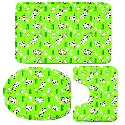 Cartoon Daisy And Cow Pattern Print 3 Piece Bath Mat Set
