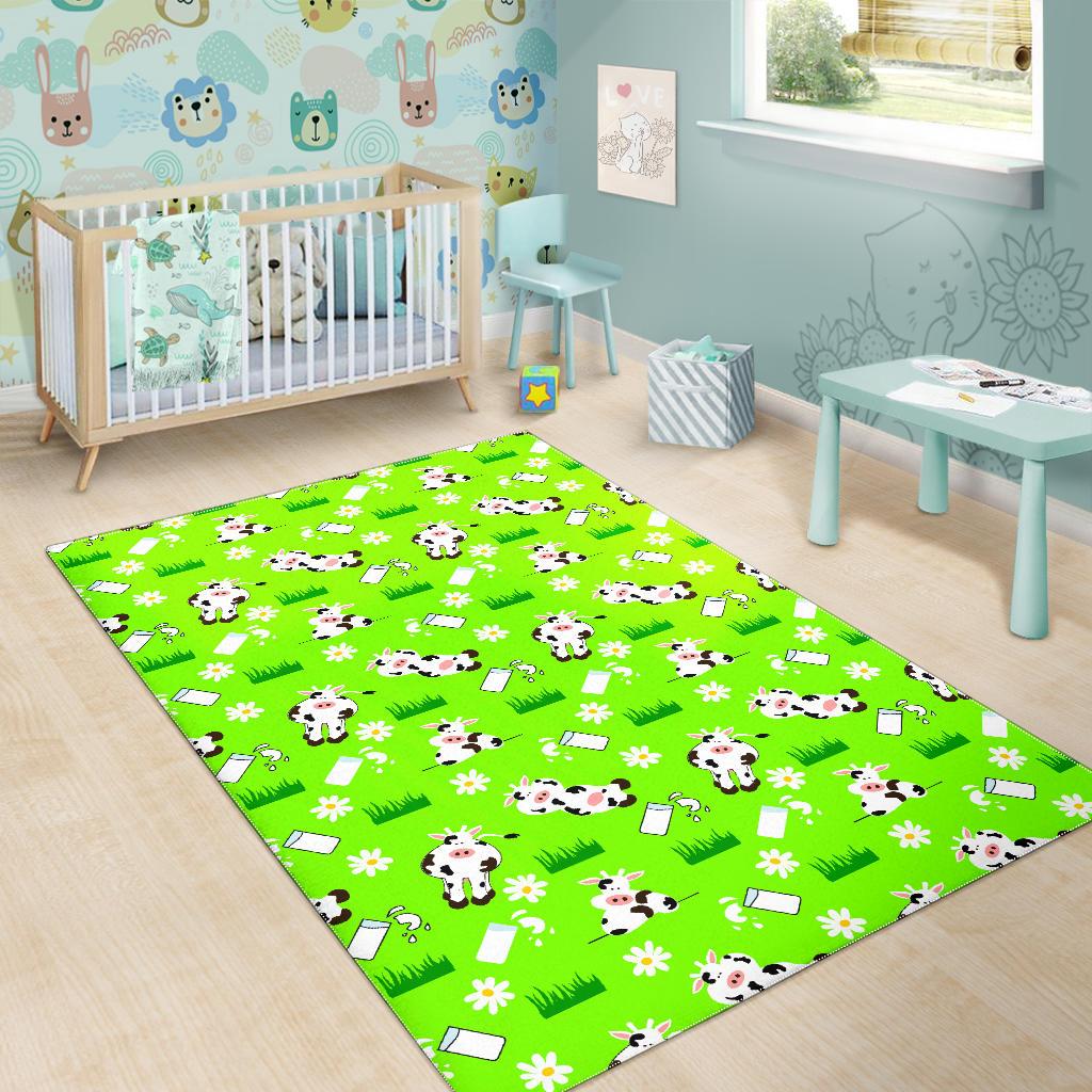 Cartoon Daisy And Cow Pattern Print Area Rug GearFrost