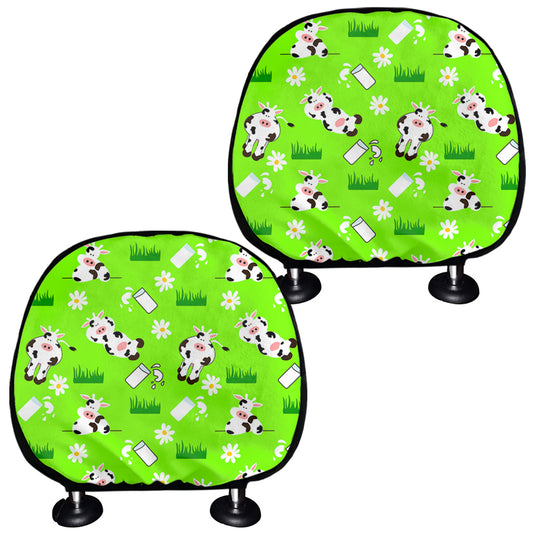 Cartoon Daisy And Cow Pattern Print Car Headrest Covers