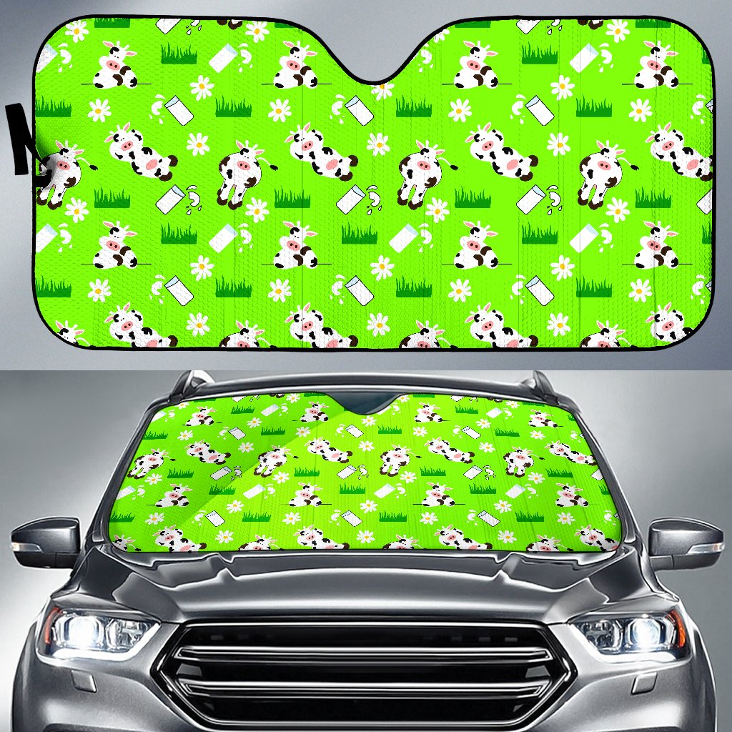 Cartoon Daisy And Cow Pattern Print Car Sun Shade GearFrost