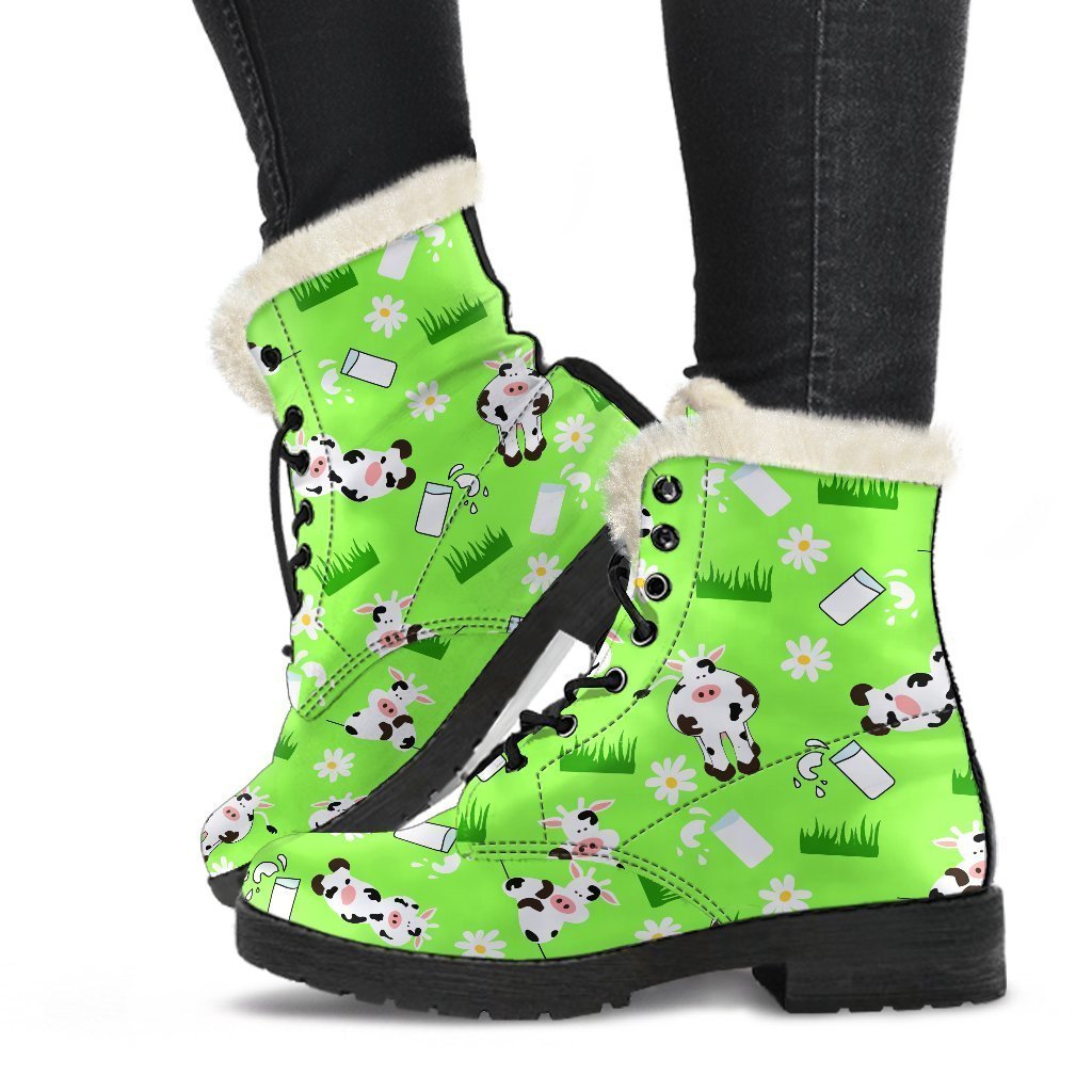 Cartoon Daisy And Cow Pattern Print Comfy Boots GearFrost