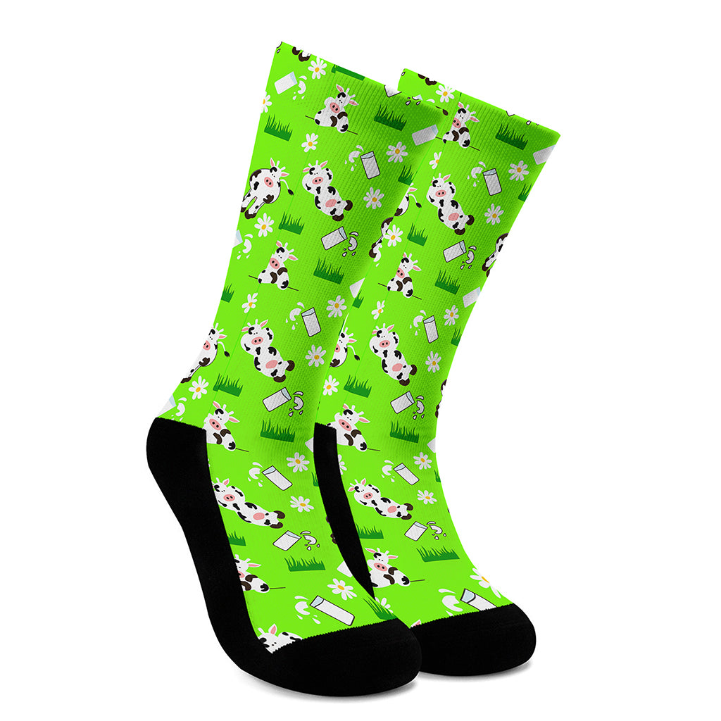 Cartoon Daisy And Cow Pattern Print Crew Socks
