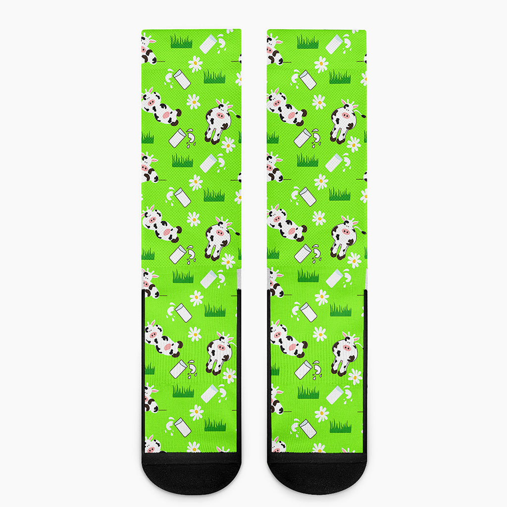 Cartoon Daisy And Cow Pattern Print Crew Socks