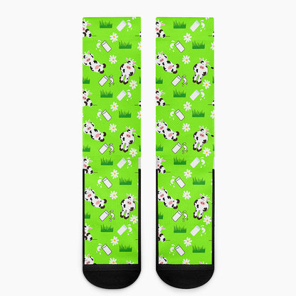 Cartoon Daisy And Cow Pattern Print Crew Socks