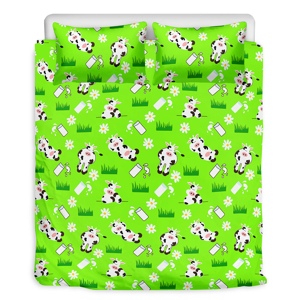 Cartoon Daisy And Cow Pattern Print Duvet Cover Bedding Set